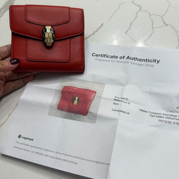 Bvlgari Serpenti Forever Tri-fold Wallet, Leather, Women's, Red - Picture 2 of 10